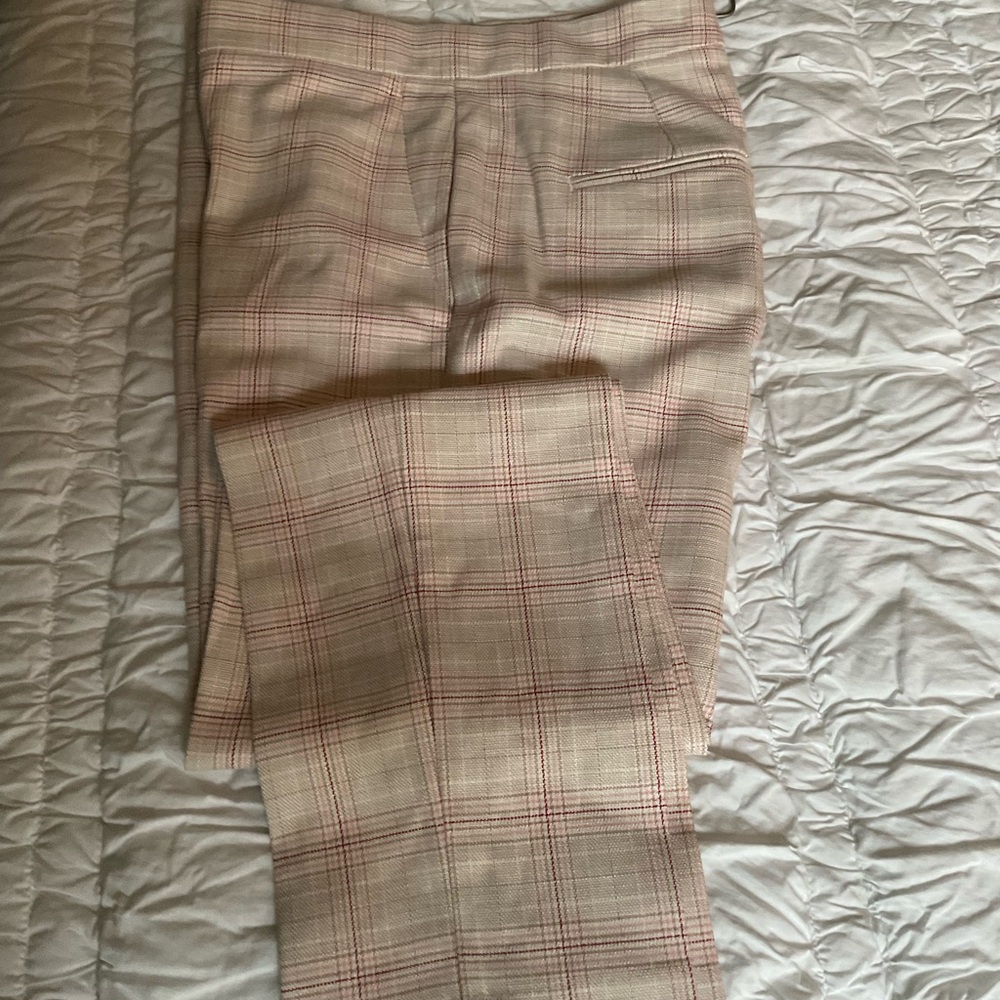 Ann Taylor Women's beige and dark pink soft plaid Pants
